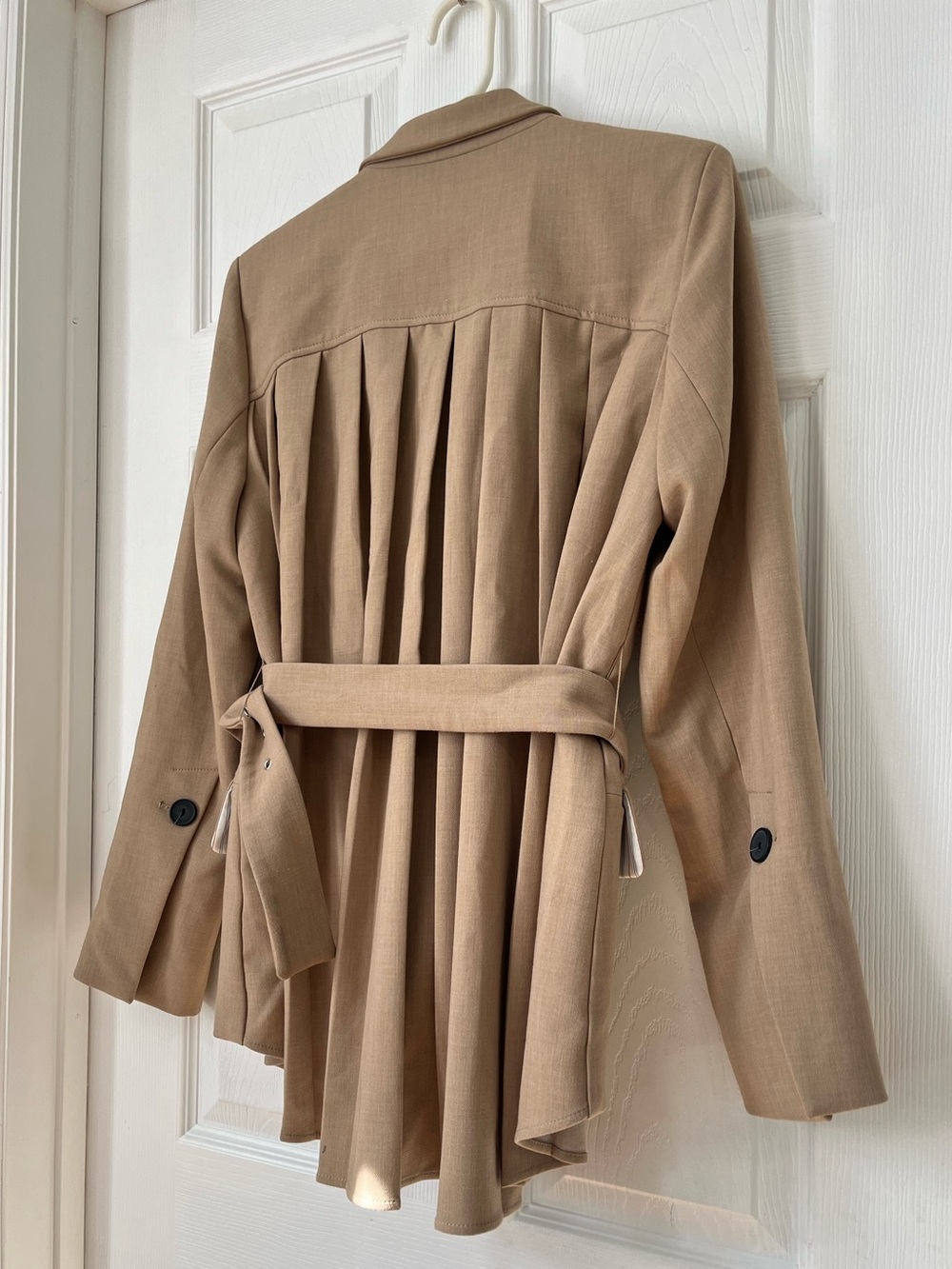 Anthropologie Maeve Tan Neutral Pleated Back belted Blazer Size S - Picture 7 of 12